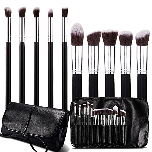 Roybens Premium Wood Handles 10 Piece Professional Cosmetic Kabuki Makeup Brush Set Cosmetics Foundation Blending Blush Concealer Eyeliner Face Powder Brush Suit--With PU Leather Case