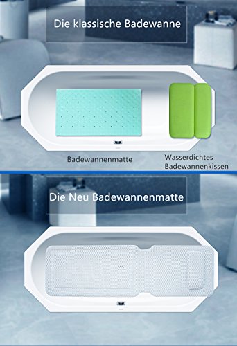Weiß Weich Badewannenmatte mit Kissen Rutschfest Antibakteriell Geschäumtem PVC (14,2 x 49,2 Zoll) - 4