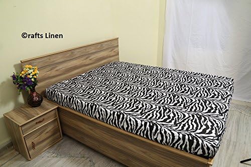 Crafts Linen Egyptian Cotton 500-Thread-Count Sateen One Fitted Sheet Super King Size (+18 CM) Pocket Depth, Zebra Print