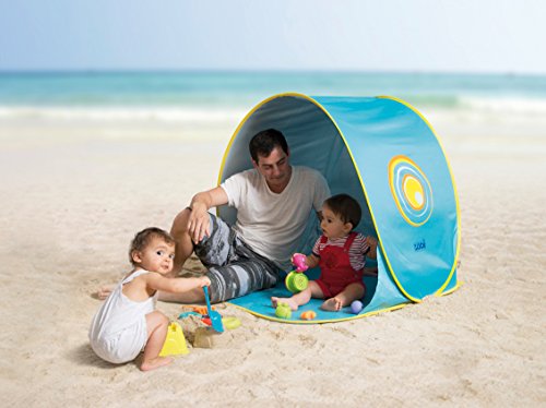 LUDI - Tente de plage avec Protection UV 50. Dès 10 mois. Structure pop-up légère, se plie et se range facilement dans un sac. Dimension : 105 x 90 x 100 cm. Fournie avec 4 fixations au sol. - 2304 – Image 5