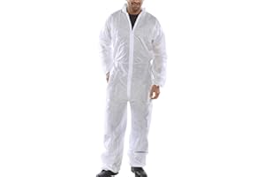 5 Pack of OS Smart Choice Lightweight Disposable Boiler suit, Non-woven Polypropylene, Elasticated Hood, Waist, Wrists and Ankles, Painter Suit, Zip up Boiler suit 5pk