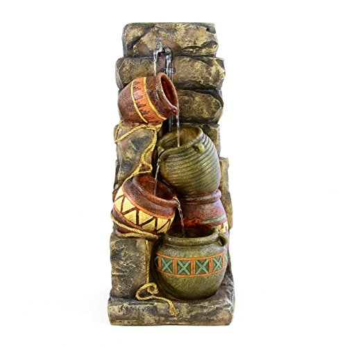 Gartenbrunnen 4 Krüge mit Beleuchtung Polyresinbrunnen