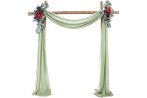 Mateju Chiffon Backdrop Curtain Wedding Decoration, Voile Fabric Curtains Bow Bed Frame Drape Scarf Draperies for Wedding Arch Celebrations Party Ceremony Stage Decor (2.46x9.84FT,Sage Green)