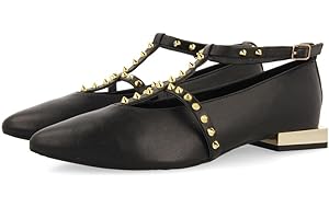 GIOSEPPO Bailarinas Negras de Piel con Tiras y Detalle de Tachuelas para Mujer nyborg