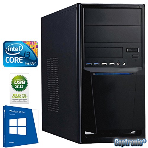 Captronic® (i3-4160-8GB-HD4400-1TB-Win8.1Pro) Windows 8.1 Professional 64bit | DualCore Silent Multimedia Office PC Front USB 3.0 INTEL Core i3-4160 2x 3,60GHz Haswell Refresh | KINGSTON 8GB DDR3-1600 | 24x DVD-Brenner | 1000GB HDD SATA3 | Intel HD 4400 HDMI/DVI/VGA | 6x USB 3.0 | CardReader | 7.1 Sound | GigabitLAN | Design Gehäuse Schwarz