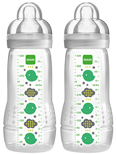 Mam 950502 Baby Bottle 330 ml 2-Pack Neutral Design Teat Size 3 (4+ Months) Design selected at Random