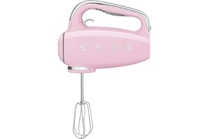 ‎SMEG Smeg, HMF01PKEU Electric Mixer, 9 -Geschwindigkeitsniveaus, Turbofunktion, glattes Start -Start -up -System, 4 Peitschen, 2 Ganci -Mixer und umhüllt, 250W, Rose