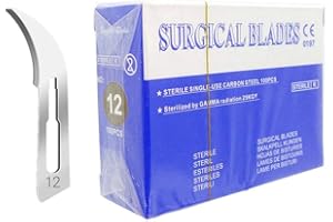CLABMROEC 100 pz Sterile n. 12 curva Lame Medico Chirurgiche Rasoio Monolama per Dentale, Dermaplaning, Dissezione, Podologia, Rimozione Acne,Intagliare e Realizzare Artigianalmente