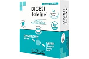 NUTRIGÉE Digest Haleine | Mauvaise Haleine & Digestion | Neutralise Odeurs Buccales & Gaz Intestinaux | Papaye, Fenouil, Menthe, Anis, Persil, Champex® | 14 Comprimés | Fabriqué en France