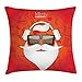 Produktbild Santa Throw Pillow Cushion Cover, Hipster Santa with Glasses and Headphones on Abstract Floral Backdrop, Decorative Square Accent Pillow Case, 18 X 18 inches, Vermilion White Green