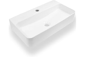 Art-of-Baan® Premium Square Washbasin, High Gloss Countertop Washbasin, Ceramic Basin for Washbasin, White, 450 x 275 x 105 mm