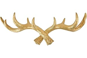 Hansmeier Geweih Kleiderhaken Garderobenhaken - Gold - Für Außen, Innen, Balkon & Garten - 49 cm - Hirschgeweih - Garderobe - Hohe Tragkraft