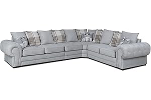 GENERIC 3 C 2 Corner Settee - Large Verona Left or Right Hand 6 Seater Sofa - Comfy Designer Scatter Back Cushions - Modular Dual Arm Corner Suites for Living Room Lounge Indoors Decor (Grey, Right Hand)