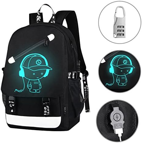 Yodensity Casual Reflective Backpack Daypack Luminous Notebook Computer Laptop Bag with USB Port Anti Theft Padlock