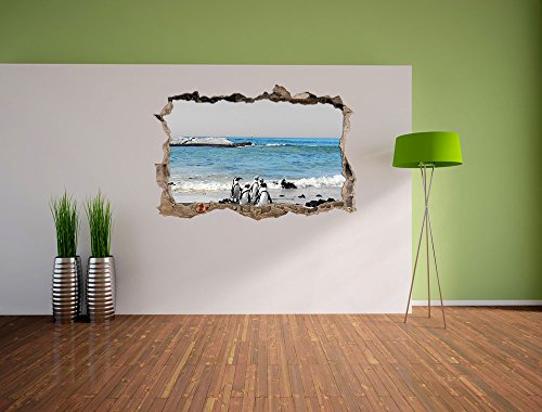 Pixxprint 3D_WD_5074_92x62 lustige Pinguine am Strand Wanddurchbruch 3D Wandtattoo, Vinyl, schwarz / weiß, 92 x 62 x 0,02 cm - 3