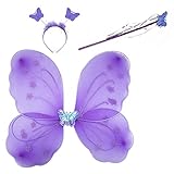 Material: calcetines Cikuso Princesa de Hadas Mariposa alas Varita Diadema 3 unids Grupo Halloween Fiesta Papel Traje Purpura