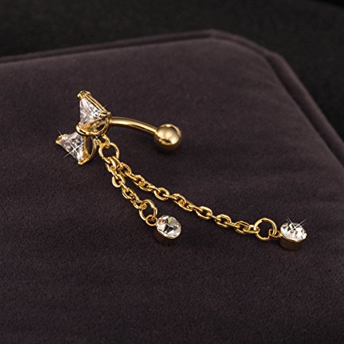2 Stück Nabelpiercing Bauchnabel Ring baumeln Bowknot klar CZ Navel Bar Gold / Silber überzogen baumeln Körper Schmuck Piercing - 3