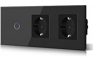BSEED Glass Touch 1 Gang 1 way Interruptor Táctil de luz de Pared y 2 Enchufes Negro 228mm
