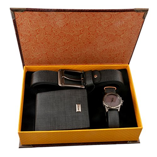 Souarts Herren Geschenkset mit Armbanduhr Männer Geldbörse Gürtel Geschenk für Vater zum Geburtstag Weihnachten (Schwarz)