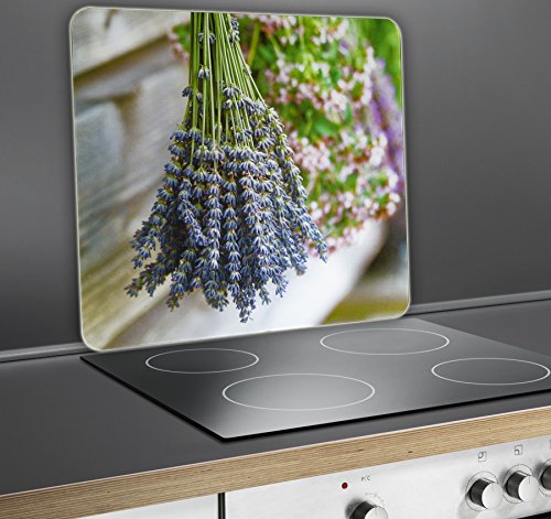 WENKO 2511924500 Motivplatte Lavendel-Strauß – für alle Herdarten, Schneidbrett, Gehärtetes Glas, 50 x 56 cm, Mehrfarbig - 2