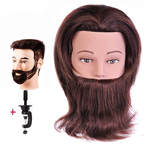 Man Training Head 100% Real Human Hair With Beard Cosmetology Hairdressing Mannequin Manikin Doll (Table Clamp Holder Included) EHF0408S