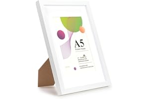 Scholar Tree A5 Frame - 1 Pack A5 White Frame, White Picture Frames 21 X 14.8 cm, Wooden Photo Frames with 6x4 Mount,With Stand Tabletop or Wall Hanging