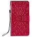 Produktbild DENDICO iPhone XR Hülle, Premium Leder Wallet Tasche Etui Sonnenblume Prägung Hülle mit Magnetverschluss, Flip Brieftasche Handy Schutzhülle für Apple iPhone XR - Rot