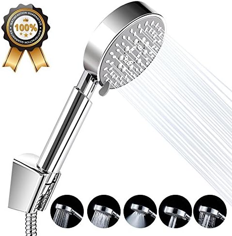 Handheld Shower Head 5 Spray Shower Head with Chrome Polished and 5 Feet Hose