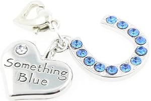 Occasions Emporium Crystal Horseshoe and Something Blue Heart Garter Charm - Gift Packaged