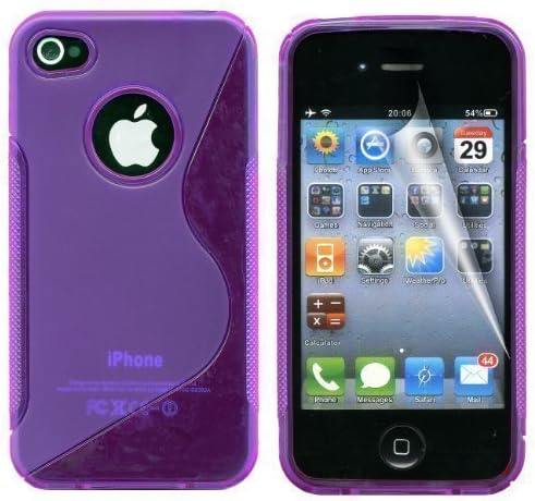 Gadgeo Purple Gel Silicone TPU Case Cover for Apple iPhone 4 & 4S with Screen Protector and Cleaning Cloth