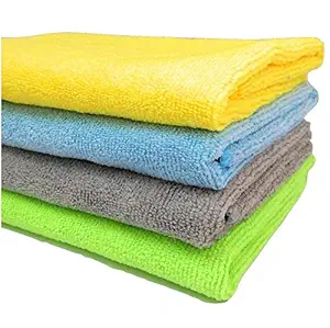 URDIHP Microfiber Cloth - 4 pcs - 40x40 cms - 340 GSM Multi-Color - Thick Lint & Streak-Free Multipurpose Cloths - Automotive Microfiber Towels for Car Bike Cleaning Polishing Washing & Detailing