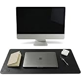 40x90 El Yapımı Deri Masa Pad - Premium Kaymaz Deri Mousepad Ve Klavye Altlığı - S&uuml;men Masa Matı (Siyah)