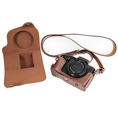 First2savvv Premium Qualität dunkelbraun Ganzkörper- präzise Passform PU-Leder Kameratasche Fall Tasche Cover für Canon PowerShot G5 X mit SD-Kartenleser -XJD-G5X-HH10G10 - 3