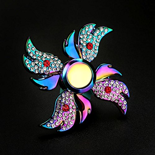 Saingace Regenbogen Aluminium Metall Tri Hand Finger Spinner Fidget EDC Schreibtisch Spielzeug Gyro - 4