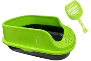 Cat Litter Box + Cat Litter Scoop Large Size Litter Box Premium Quality Easy to Carry and Clean Multiple Colors - Cat Care - Cat Cleaner (Green)