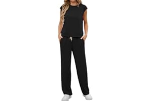 GRECERELLE Two Piece Outfits Women Summer Short Sleeve Tracksuit Womens Full Set Lounge Wear Sets for Women Casual Crew Neck Cap Sleeve Tops and Jogging Bottoms with Pockets