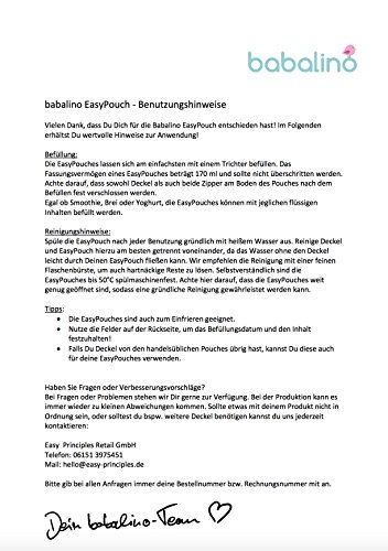 babalino EasyPouch – der wiederverwendbare Quetschbeutel, Quetschie Snacker als Behälter zur Aufbewahrung, zum Befüllen und Einfrieren von Babynahrung und Frucht-Smoothie, BPA und PVC frei, 5er Pack - 5