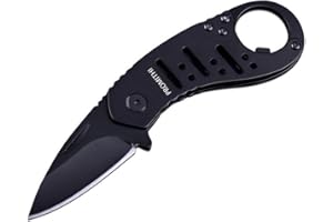 Promithi Wielofunkcyjny mini nóż składany, otwieracz do butelek i breloczek do kluczy, z klipsem do paska, długość ostrza 4,3 cm (czarny)