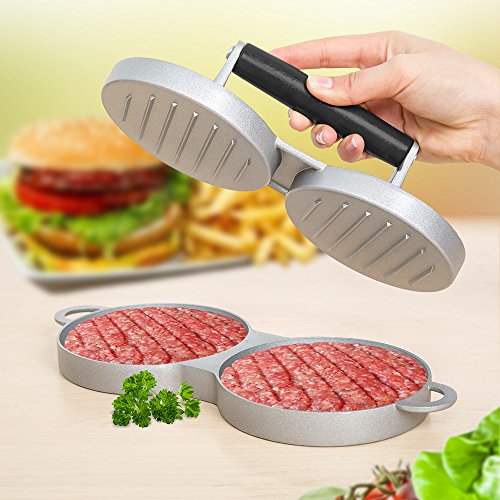 TecTake Doppel Hamburgerpresse Burgerpresse – silber/schwarz – - 2