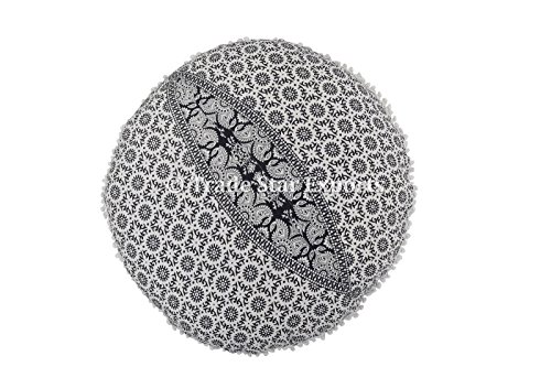 Runde Bodenkissen, Mandala Wurf Kissen- 32 „, Dekorative indische Puff, Große Ottoman, Pompon Außenkissenbezug - 5