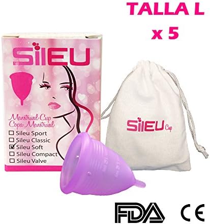 Sileu Menstrual Cup Made From Surgical Grade Silicone Model Soft, Volume Menstrual Low to High, Natural Alternative to Tampons and Towels Talla L Comprar 5 copas