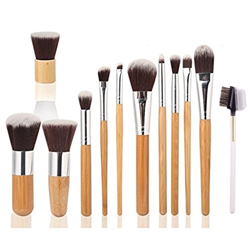 Makeup Brush Set, Tinabless Perfessional 11pcs Makeup Brushes Bamboo Handle Brush Concealer Loose Face Powder Foundation Blush Lip Eye Shadow Brushes Beauty Cosmetic Tool with Eyebrow Brush and Storage Bag