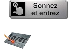 MYGOODPRICE Plaque gravée autocollante 13x4cm Sonnez et entrez fond Alu brossé