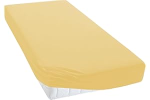 TM MAXX Jersey Spannbettlaken für Baby und Kinder mit Öko-Tex Standard (Gelb 004, 90x200) Matratzenhöhe bis 30 cm, Spannbetttuch aus 100% Baumwolle
