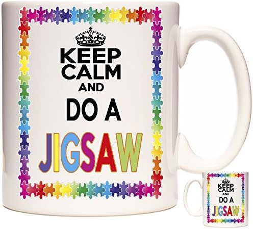 Jigsaw Puzzle Mug, Keep Calm and Do A Jigsaw. 11oz Ceramic Mug. Gift Mug for Jigsaw Puzzle Fans. Gift for People who Like Jigsaw Puzzles