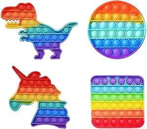 TECNOVIQ Pop It Fidget Toys,Big Push Pop Its Bubble Fidget Sensory Toy, Autism Special Needs Silicone Stress Relief Toys, Sensory Toys Gifts for Girls, Boys, Kids,Adult (Unicorn+Dinosaur+Square+Round)