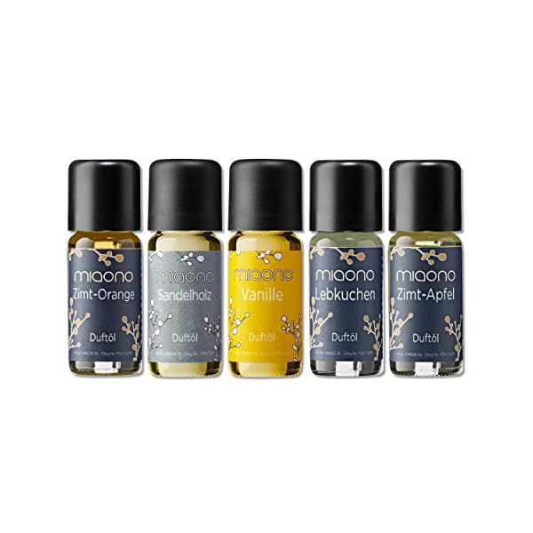 Duftöl Set"Wunderbare Winterwelt" - Sandalwood, Zimt-Orange, Lebkuchen, Vanille, Zimt-Apfel - Raumduft für entspannte Winteratmospäre (5x10ml) 1