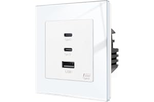 CNBINGO USB C-laddare, snabbladdningsuttag infälld, GaN PD 65 W, 3 portar laddare, väggladdningsuttag med härdat glasplatta