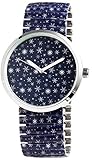 Damenuhr Blau Weiß Schneeflocken Weihnachten Analog Quarz Metall Modisch Zugband Arabische Ziffern Armbanduhr
