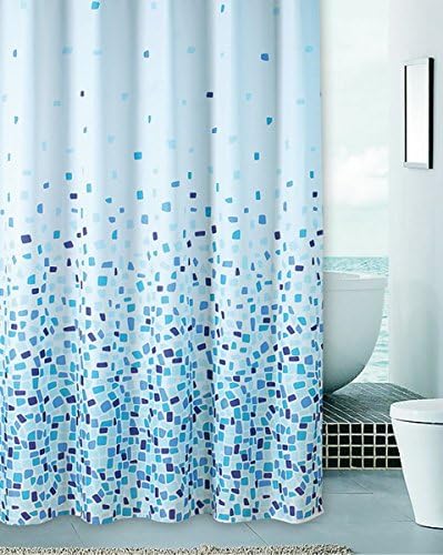 Shower Curtain MOSAIC BLUE Textile 71x71 inch (180x180 cm) incl. 12 Rings